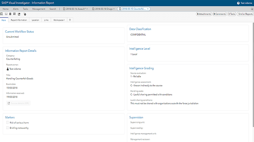 Screenshot of SAS Law Enforcement Intelligence report grading