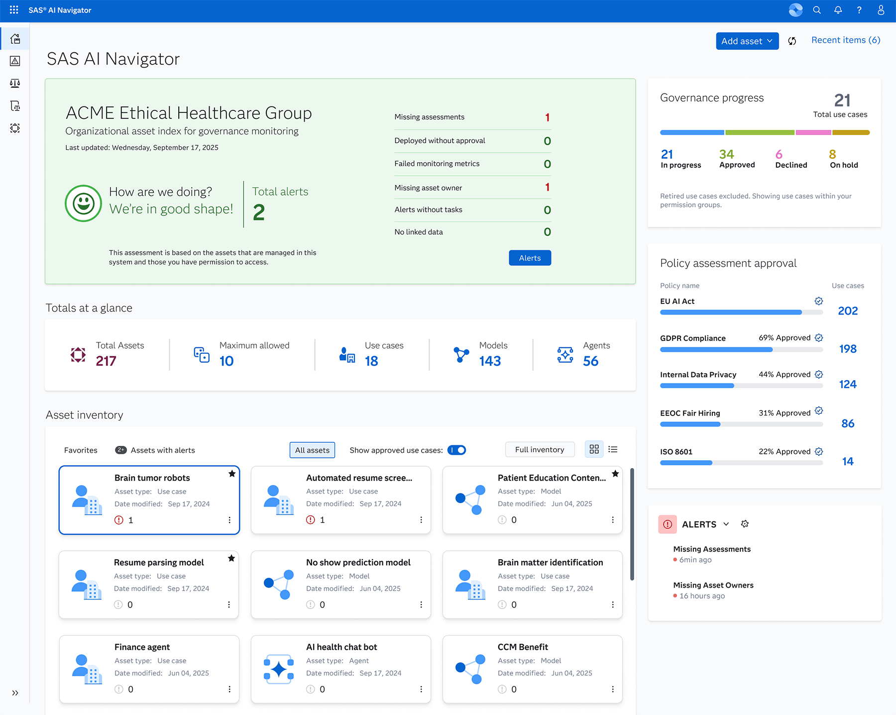 Screenshot of SAS AI Navigator showing home page